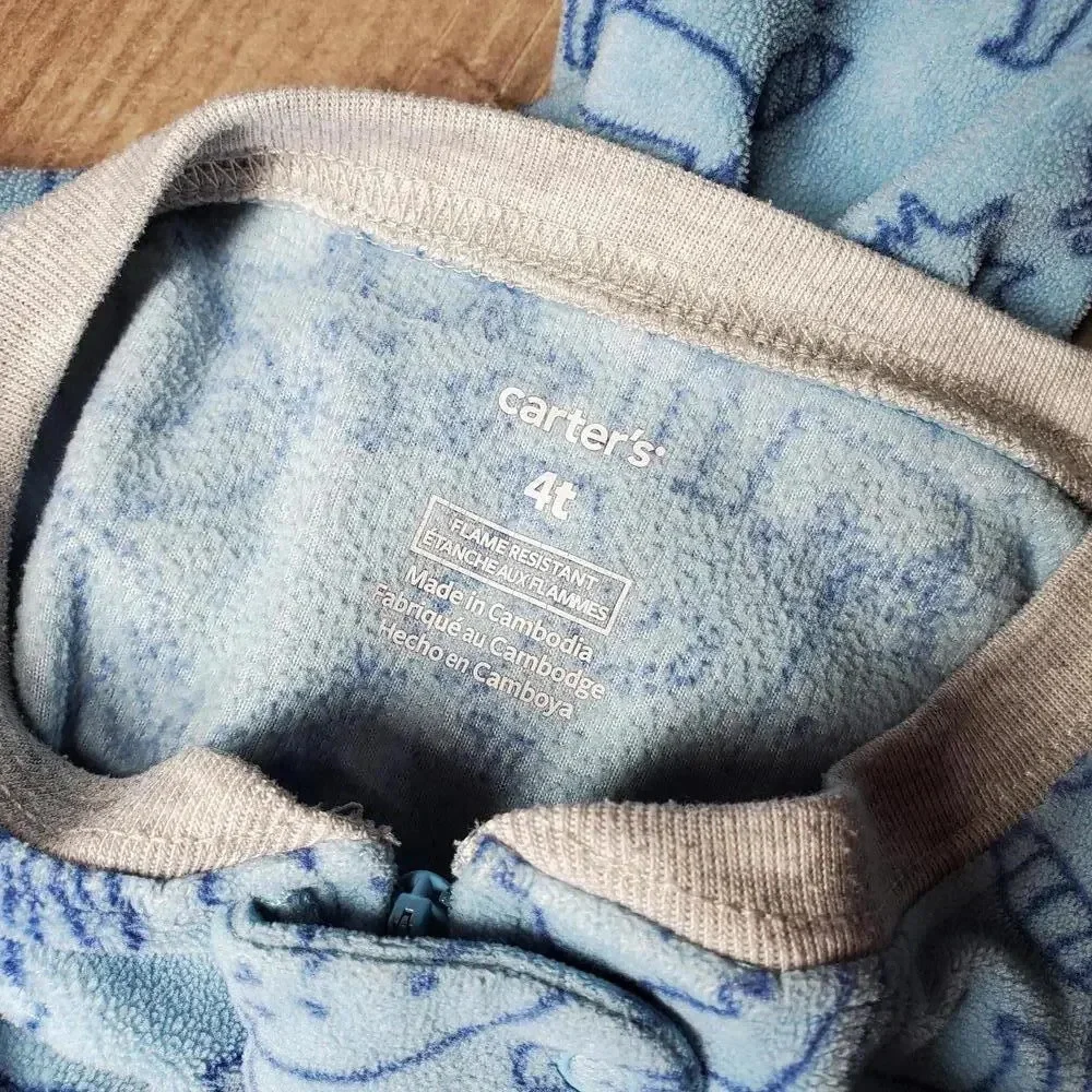 Carter's Blue Forest Animal Print Fleece Blanket Sleeper Pajamas Boys Size 4T